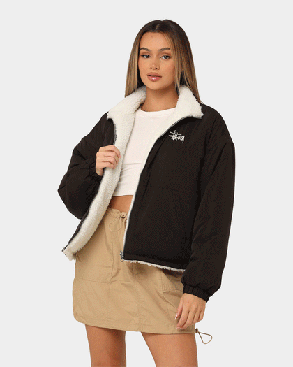 Stussy Women's Reversible Work Sherpa Jacket Black/White