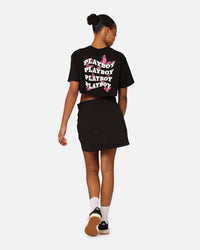 Playboy Women's Butterfly Cropped T-Shirt Black