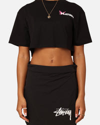 Playboy Women's Butterfly Cropped T-Shirt Black