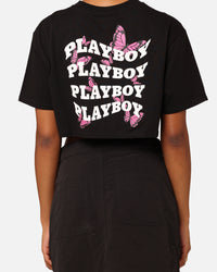 Playboy Women's Butterfly Cropped T-Shirt Black