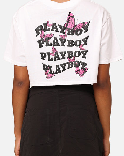 Playboy Women's Butterfly Cropped T-Shirt White