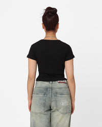 X-Girl Women's Oval Logo Baby T-Shirt Black