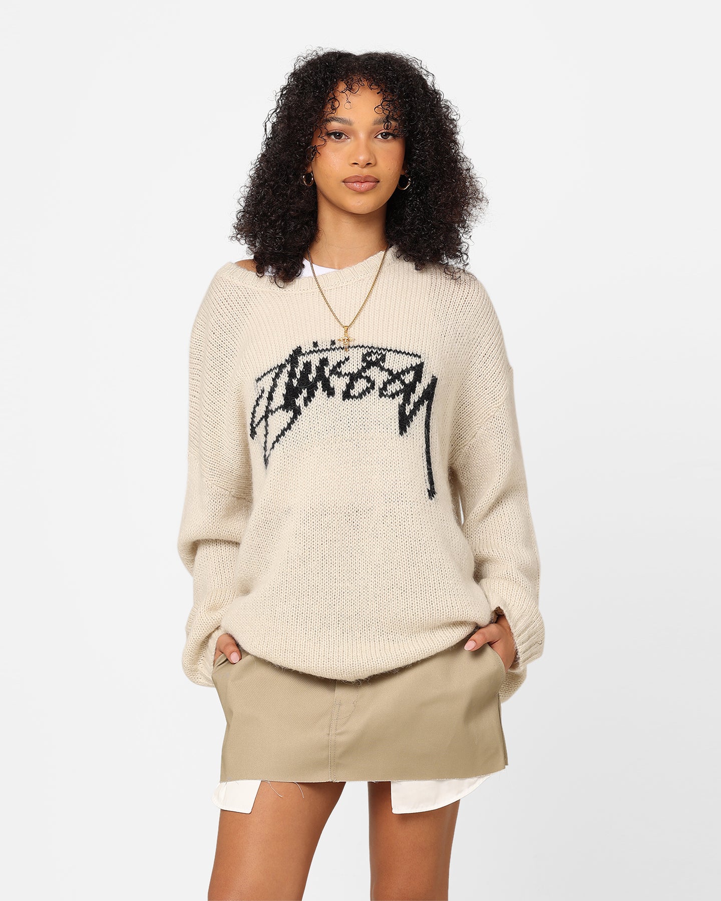 Stussy Women's Smooth Stock Oversized Knitted Sweater Cream