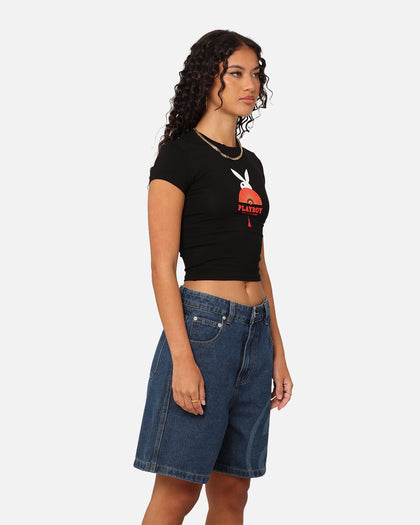 Playboy Women's Year Of The Rabbit Baby T-Shirt Black