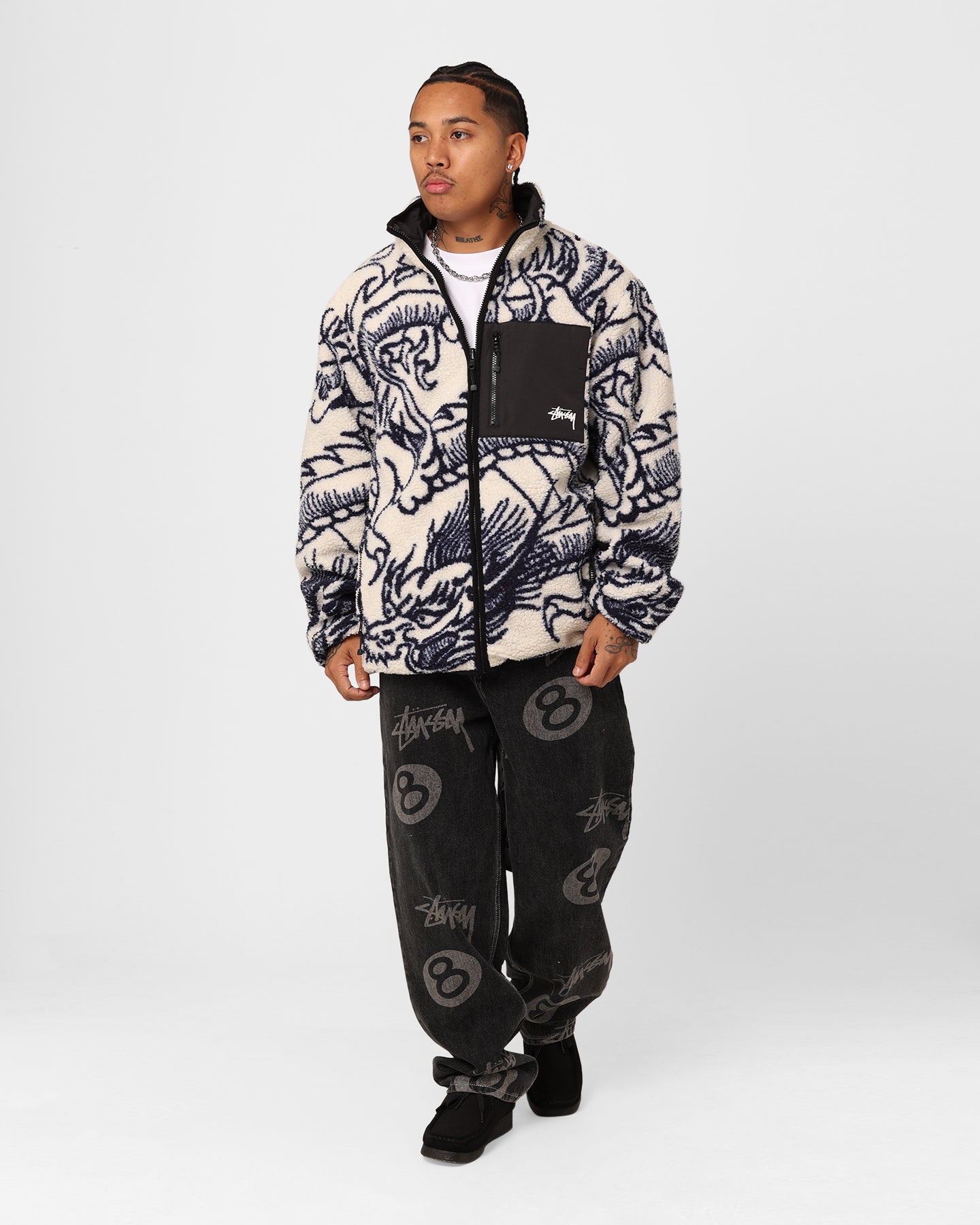 Stussy Dragon Sherpa Jacket Natural | Culture Kings NZ