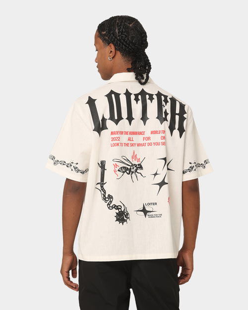 Loiter Tattoo Button Up Shirt Ecru