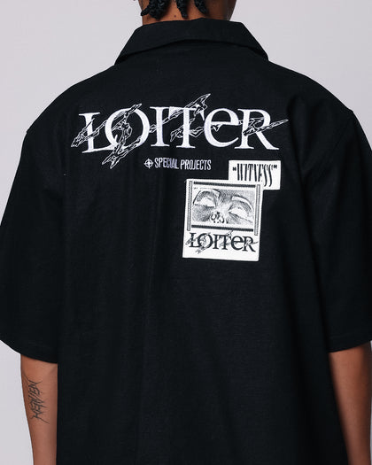 Loiter Witness Button Up T-Shirt Black