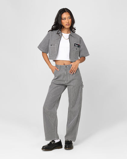 X-Girl Women's Peels Zip Up Cropped T-Shirt Navy