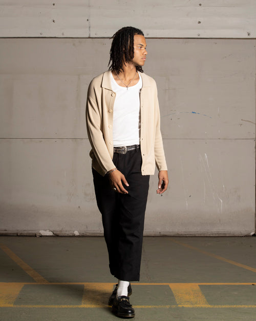 Saint Morta Knitted Long Sleeve Button Up Shirt Tan