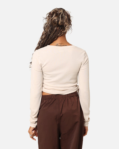 Nike Women's Sportswear Essential Ribbed Long Sleeve Mod Crop Top Light Orewood Brown/Sail