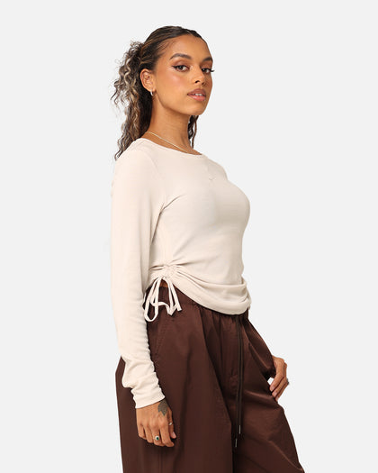 Nike Women's Sportswear Essential Ribbed Long Sleeve Mod Crop Top Light Orewood Brown/Sail