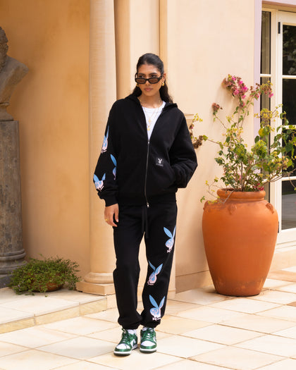 Playboy By Culture Kings Lit Bunny Fully Zip Hoodie Black