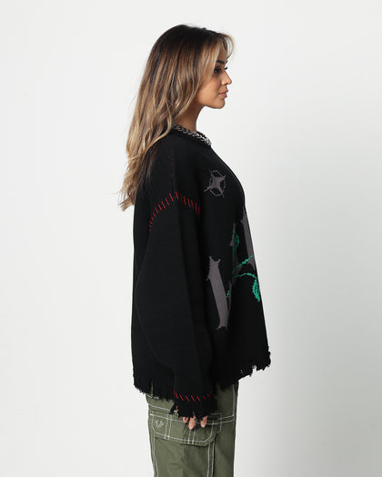 Loiter Fable Distressed Knit Sweater Black