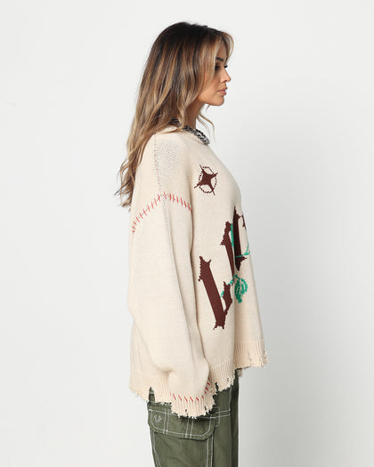 Loiter Fable Distressed Knit Sweater Stone