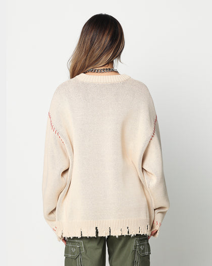 Loiter Fable Distressed Knit Sweater Stone
