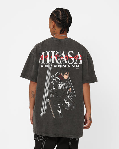 Goat Crew X Attack On Titan Mikasa Vintage Heavyweight T-Shirt Black Wash