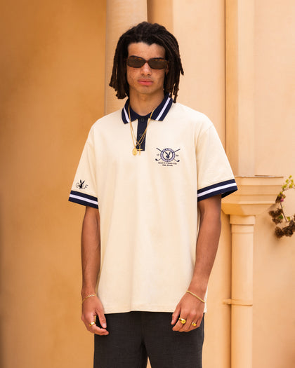 Playboy By Culture Kings Birdie Polo Shirt Off White/Navy