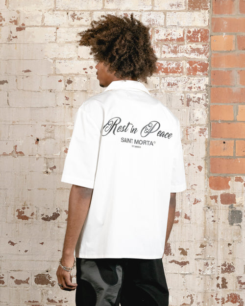 Saint Morta Rest In Piece Short Sleeve Shirt Off White/Maroon