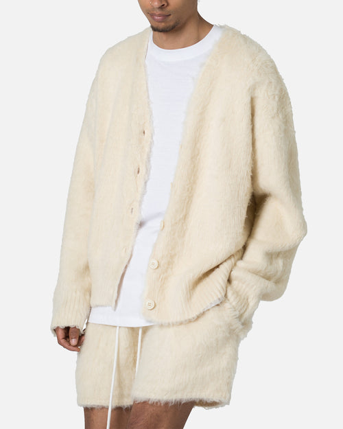 MNML Fuzzy Cardigan Sweater Off White