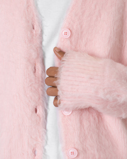MNML Fuzzy Cardigan Sweater Pink