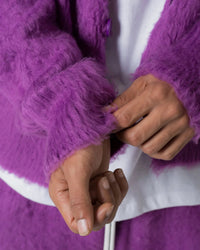 MNML Fuzzy Cardigan Sweater Purple