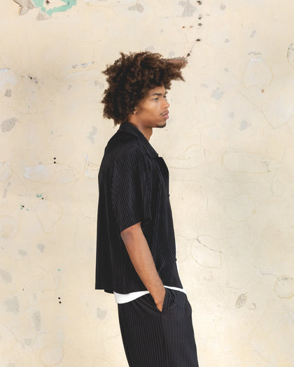 404 Harbour Plisse Button Up Shirt Black