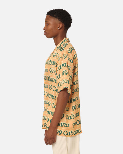 99 Cabana Logo Short Sleeve Button Up Shirt Yellow/Green