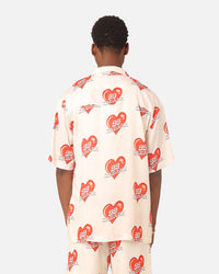 99 Cabana Roaming Hearts Short Sleeve Button Up Shirt Off White/Red
