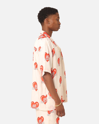 99 Cabana Roaming Hearts Short Sleeve Button Up Shirt Off White/Red