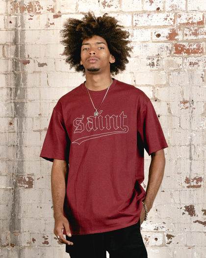 Saint Morta Allstar Embroidered Drop T-Shirt Maroon