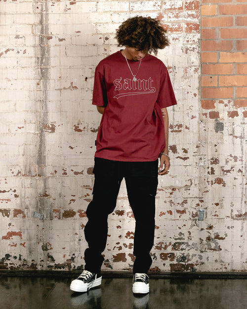 Saint Morta Allstar Embroidered Drop T-Shirt Maroon