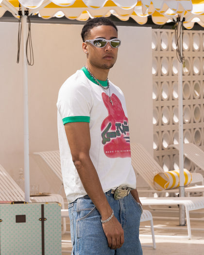 Loiter Gummy Ringer T-Shirt Off White/Green