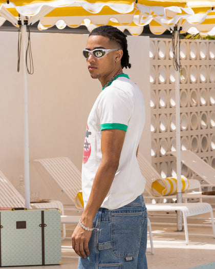 Loiter Gummy Ringer T-Shirt Off White/Green