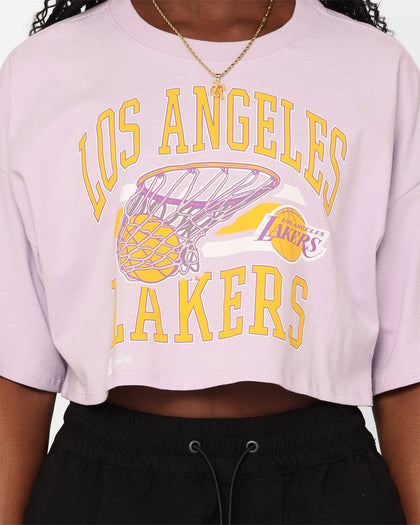 Mitchell & Ness Women's Los Angeles Lakers Dunk Arch Cut Off Crop T-Shirt Lavender