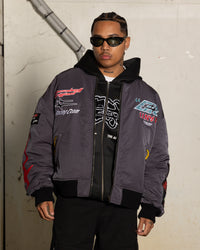 Loiter X The Anti Order Racer Bomber Jacket Charcoal