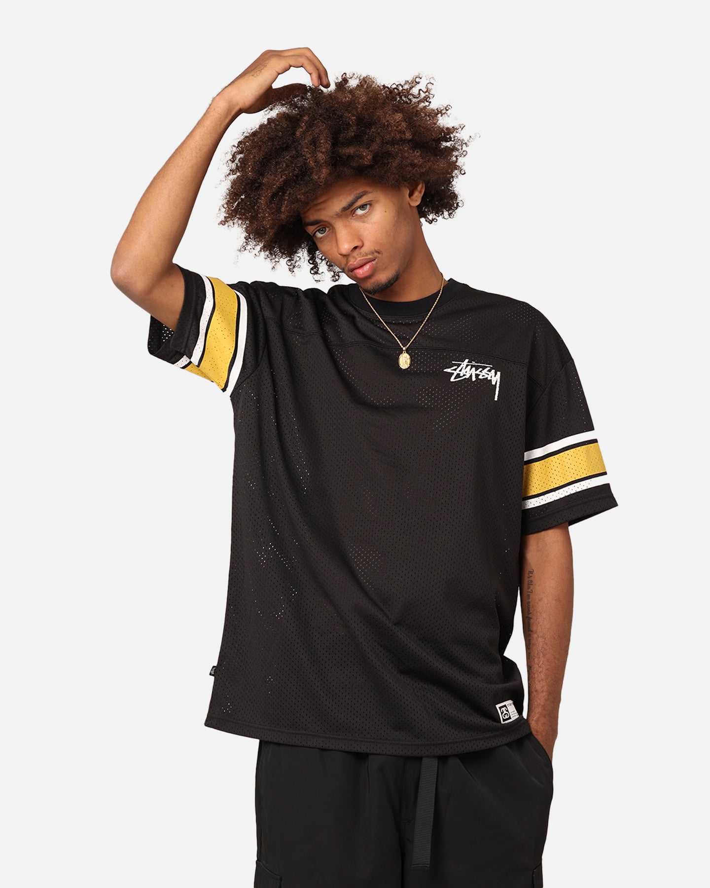 Stussy American Football Mesh T-Shirt Black | Culture Kings NZ