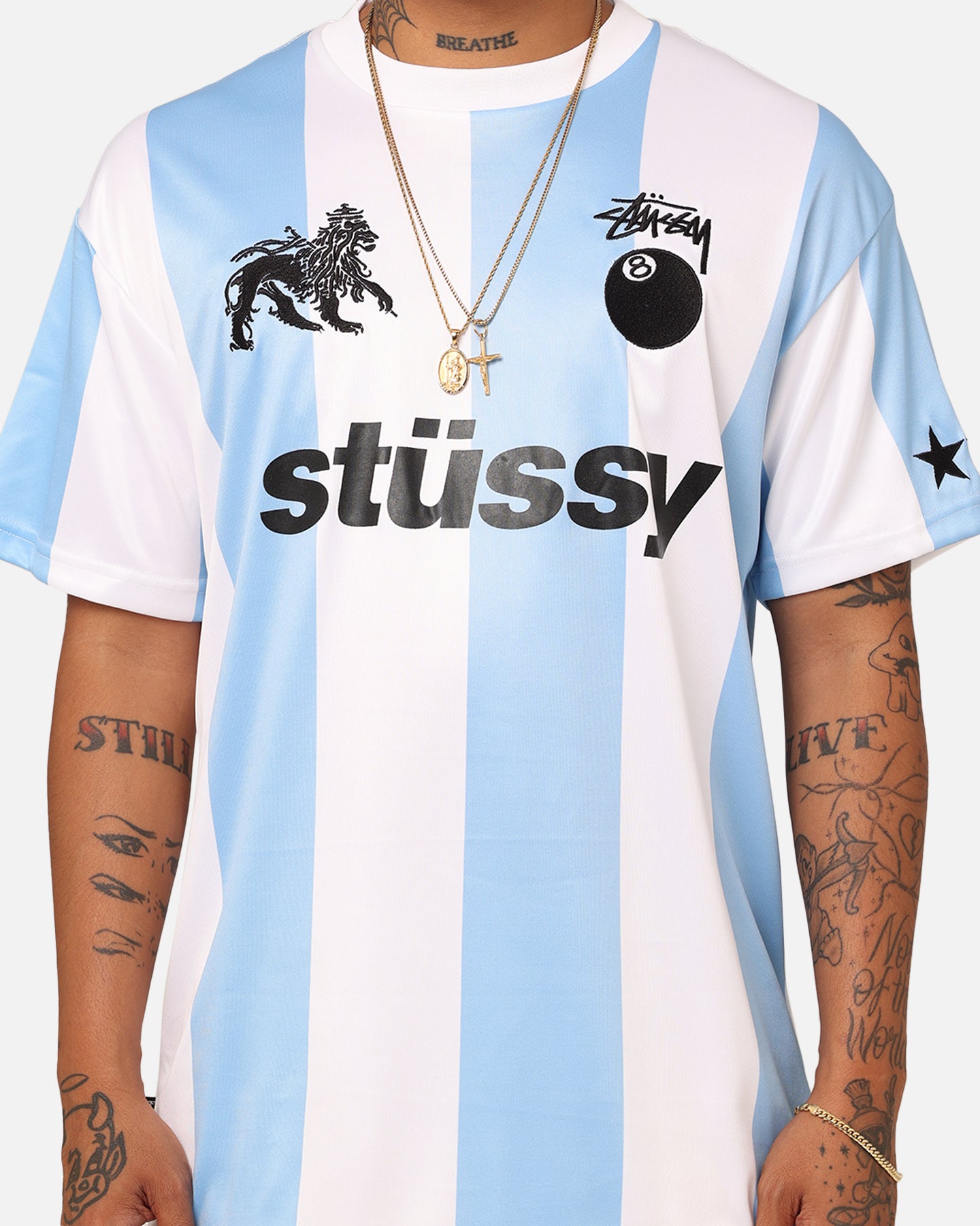 Stussy Football T-Shirt Blue/White | Culture Kings NZ