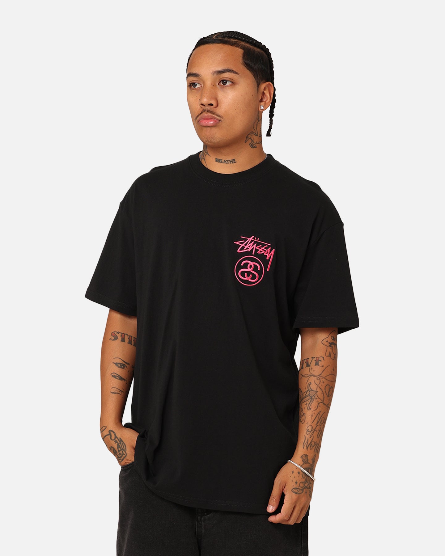 Stussy SS Link T-Shirt Black/Pink | Culture Kings NZ