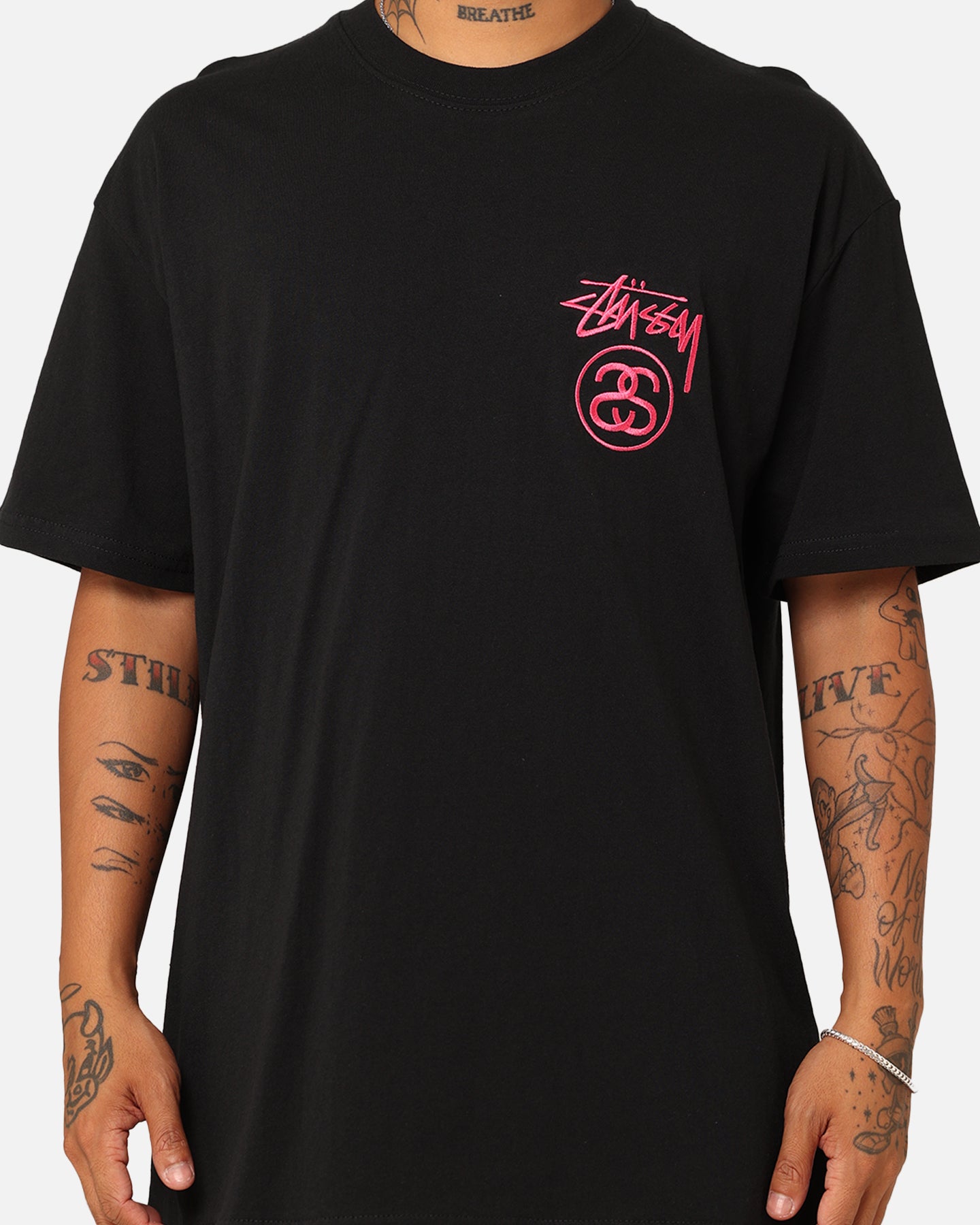 Stussy SS Link T-Shirt Black/Pink | Culture Kings NZ