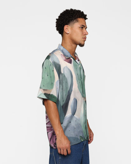 X-Large Cactus Pattern Short Sleeve Shirt Beige