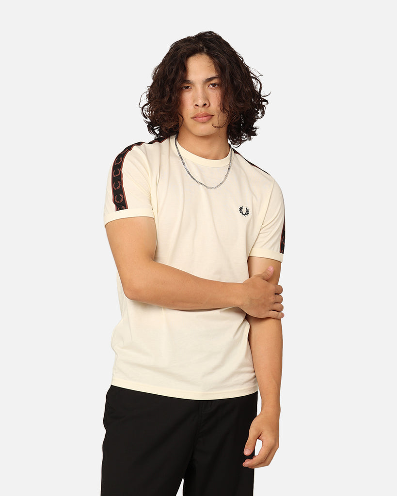 Fred Perry Contrast Tape Ringer T-Shirt Ecru/Whisky Brown | Culture ...
