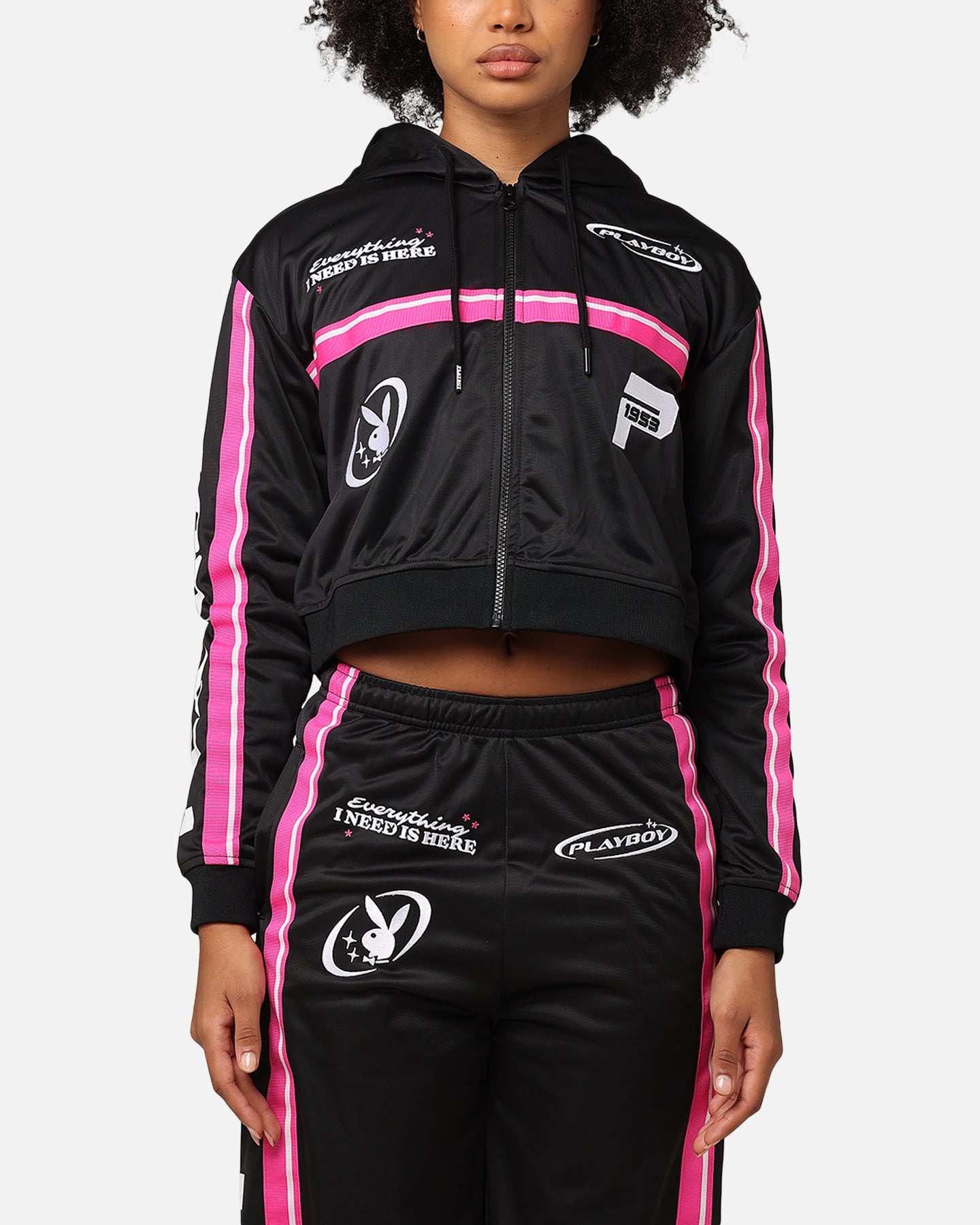 Playboy Women's Racing 1953 Cropped Zip Jacket Black | Culture