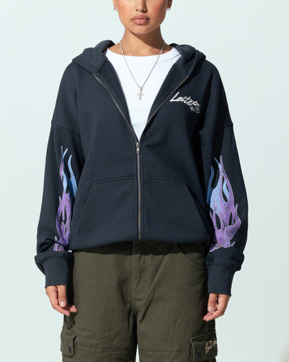 Loiter Motor Zip Hoodie Charcoal