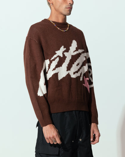 Loiter Spider Knit Sweater Brown