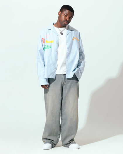 Loiter Oasis Stripe Button Up Shirt Blue Pin Stripe