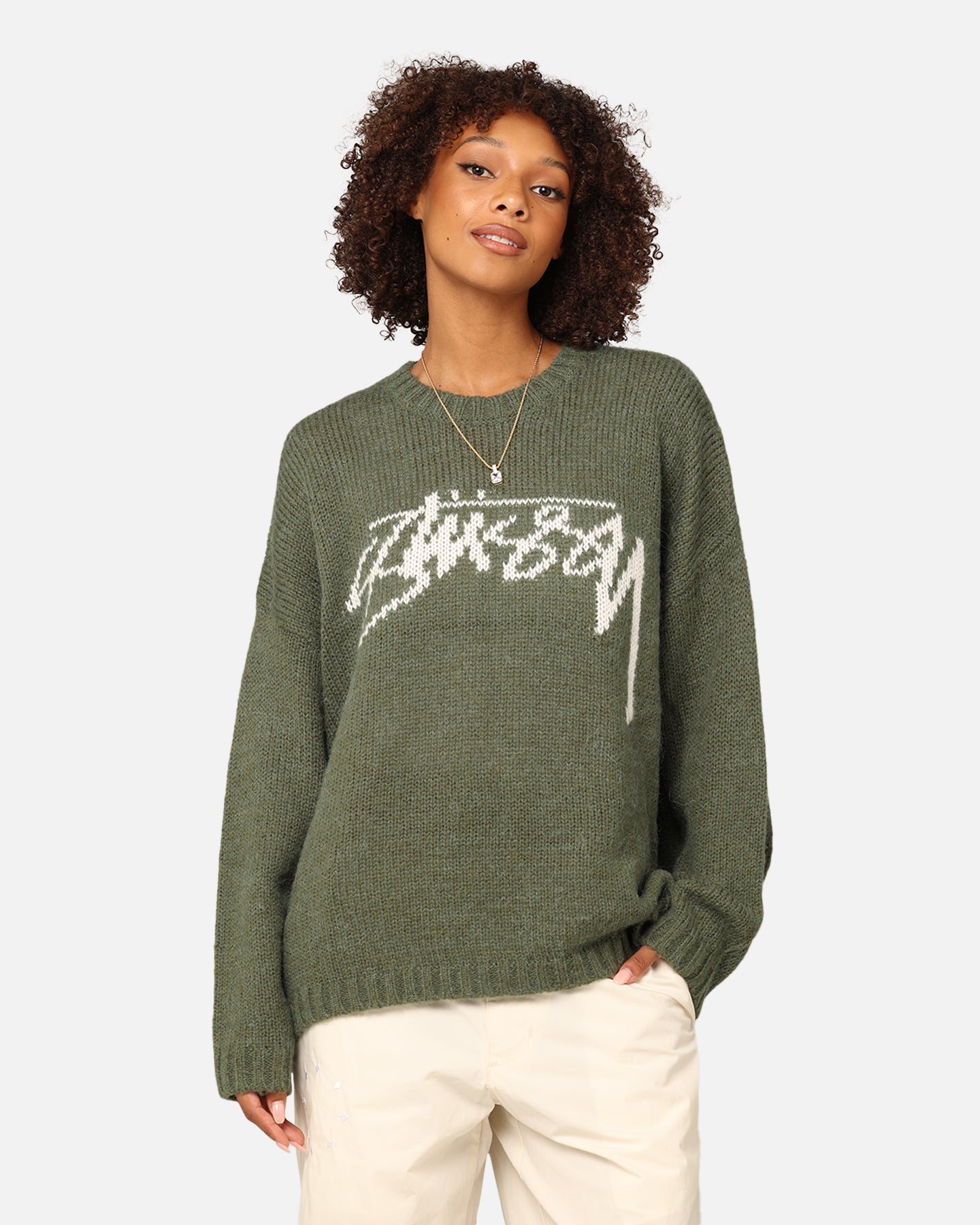 Stüssy Women's Smooth Stock Oversized Knitted Sweater Forest