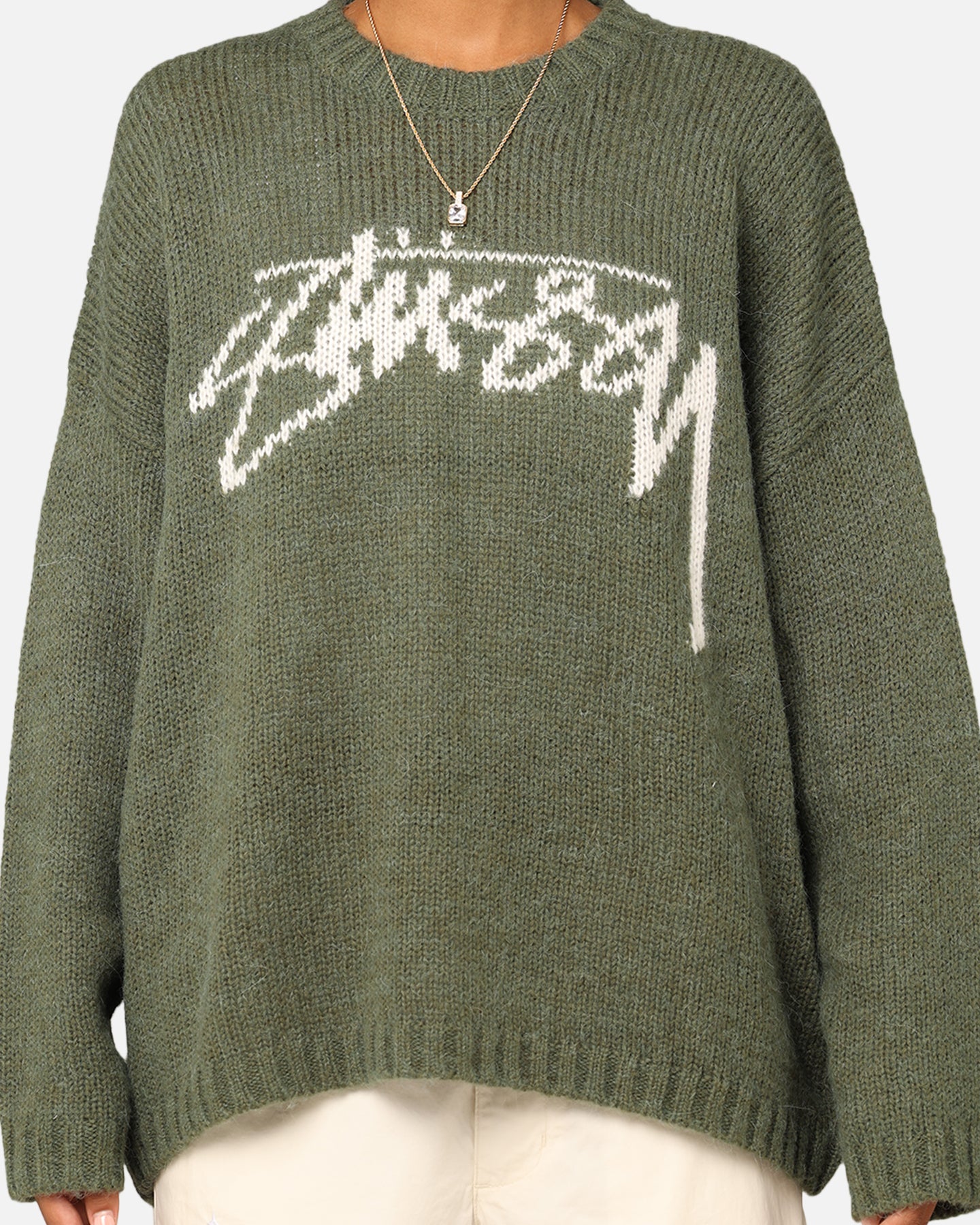 Stüssy Women's Smooth Stock Oversized Knitted Sweater Forest