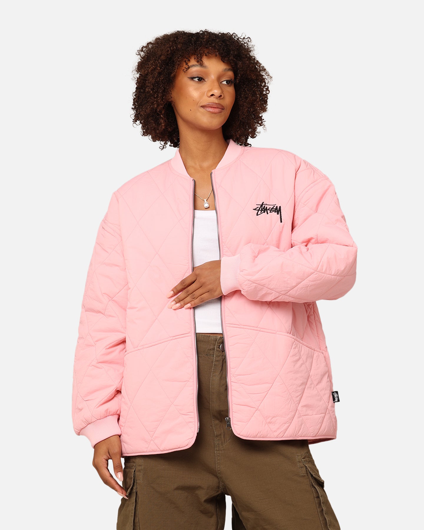 Stüssy Women's Stock Crown Quilted Jacket Pink | Culture