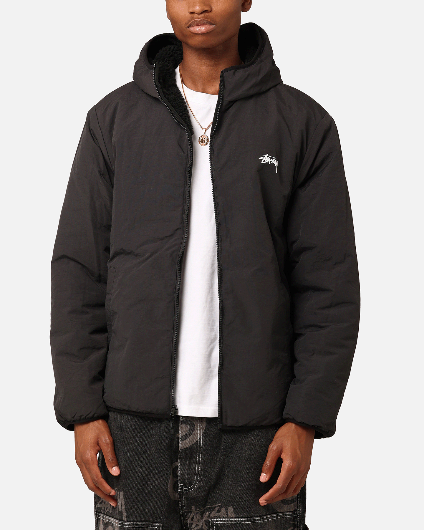 Stüssy 8 Ball Sherpa Reversible Hoodie Black | Culture Kings NZ