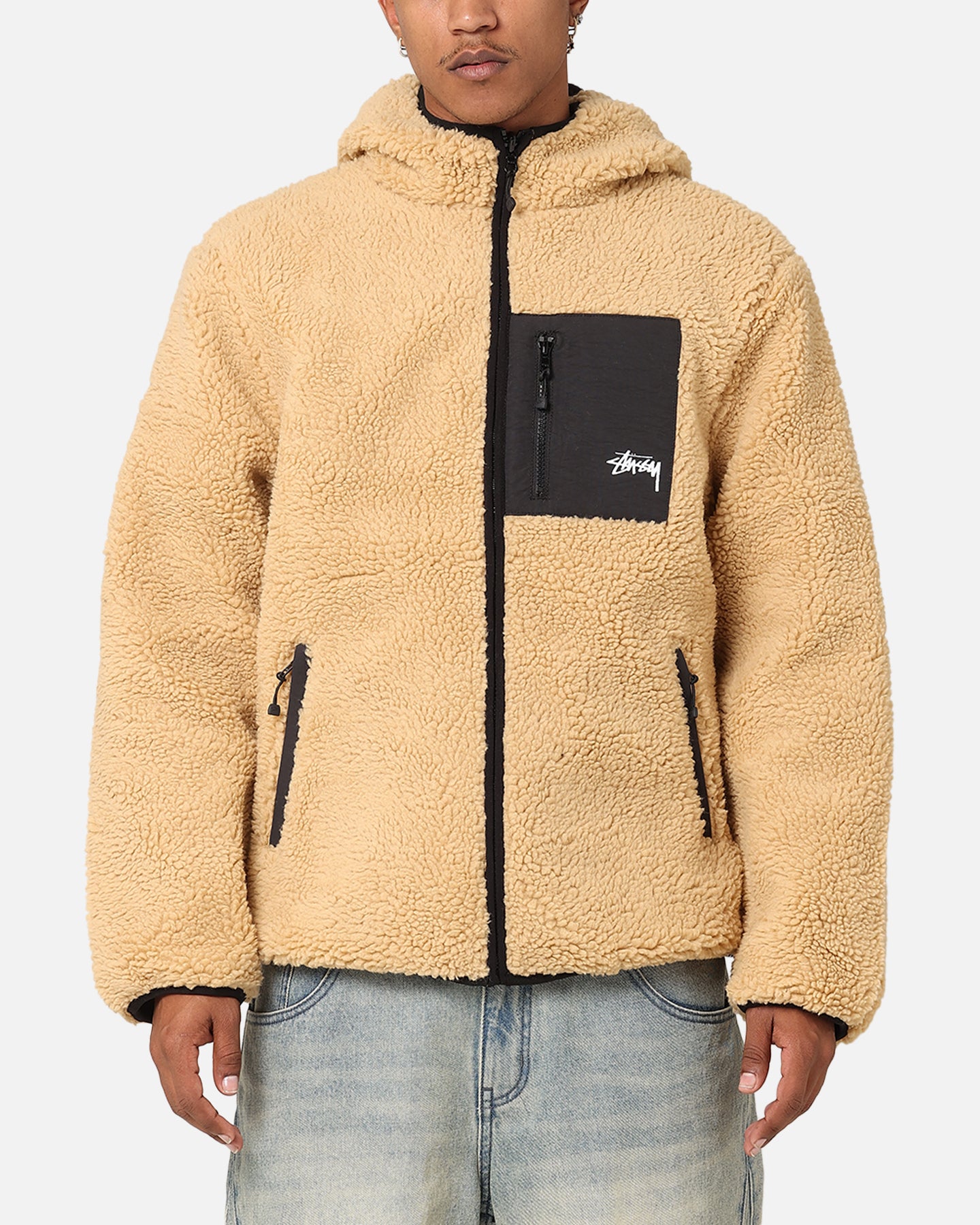 Stüssy 8 Ball Sherpa Reversible Hoodie Tan | Culture Kings NZ